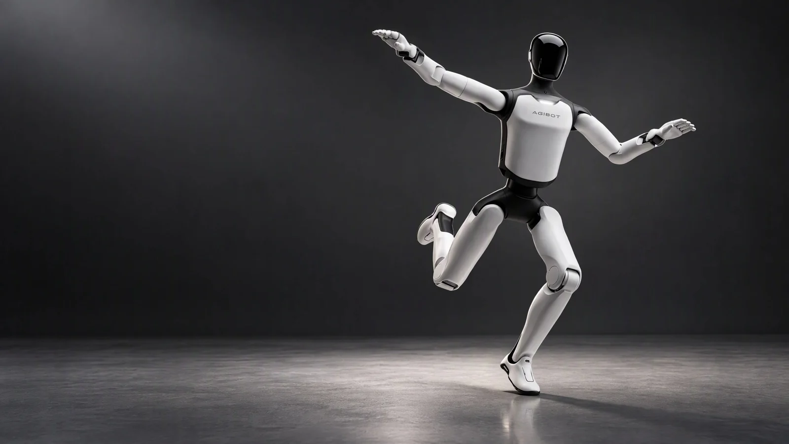 AGIBOT A3 en mouvement sur fond de studio — visuel officiel