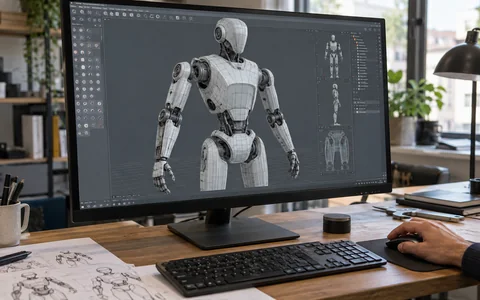 Illustration de la conception 3D d’un robot humanoïde articulé sur un écran