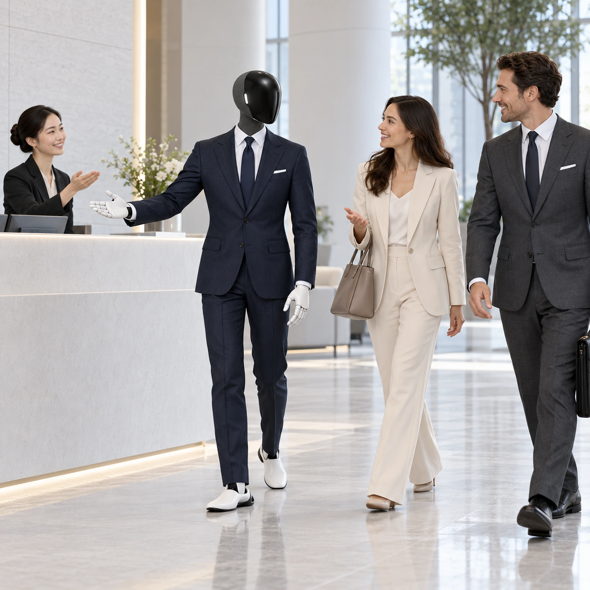 Illustration d’un robot A3 accueillant des visiteurs à une réception